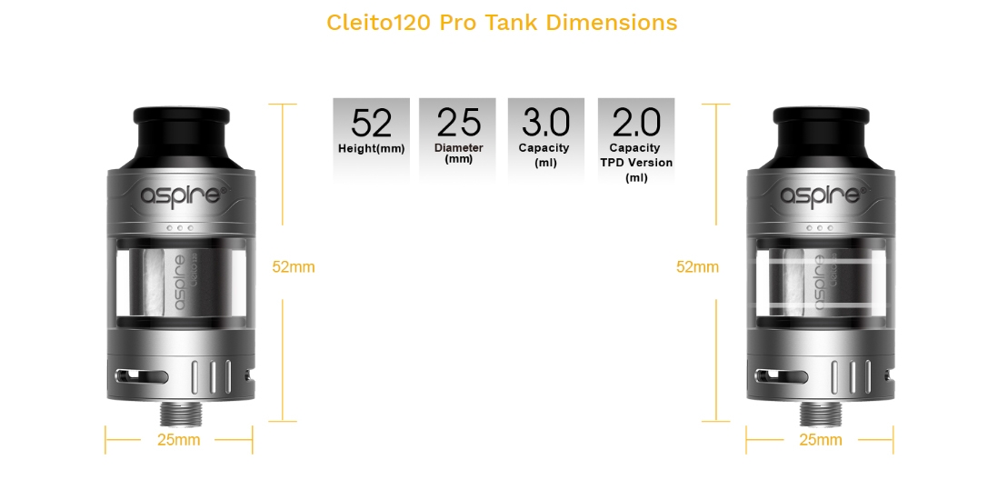 Aspire Cleito 120 Pro Tank Parameter Aspire Cleito 120 Pro Tank Parameter
