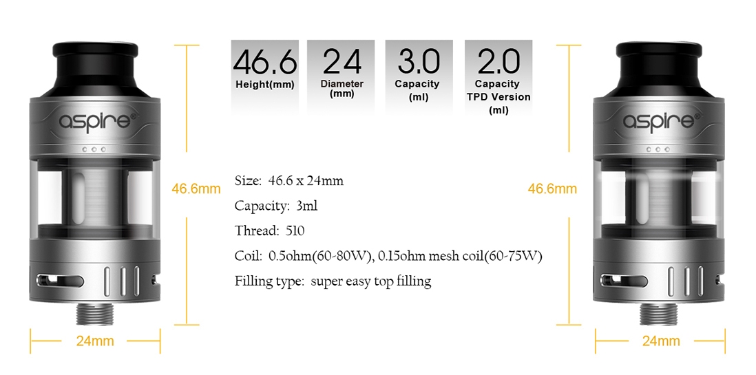 Aspire Cleito Pro Tank Dimensions