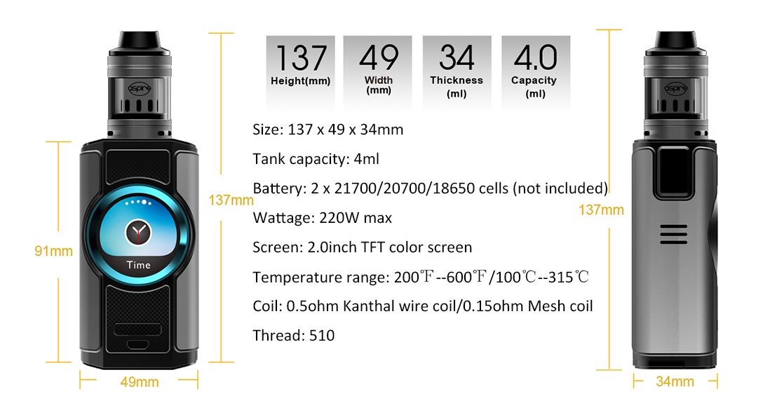 Aspire Dynamo Kit Dimensions