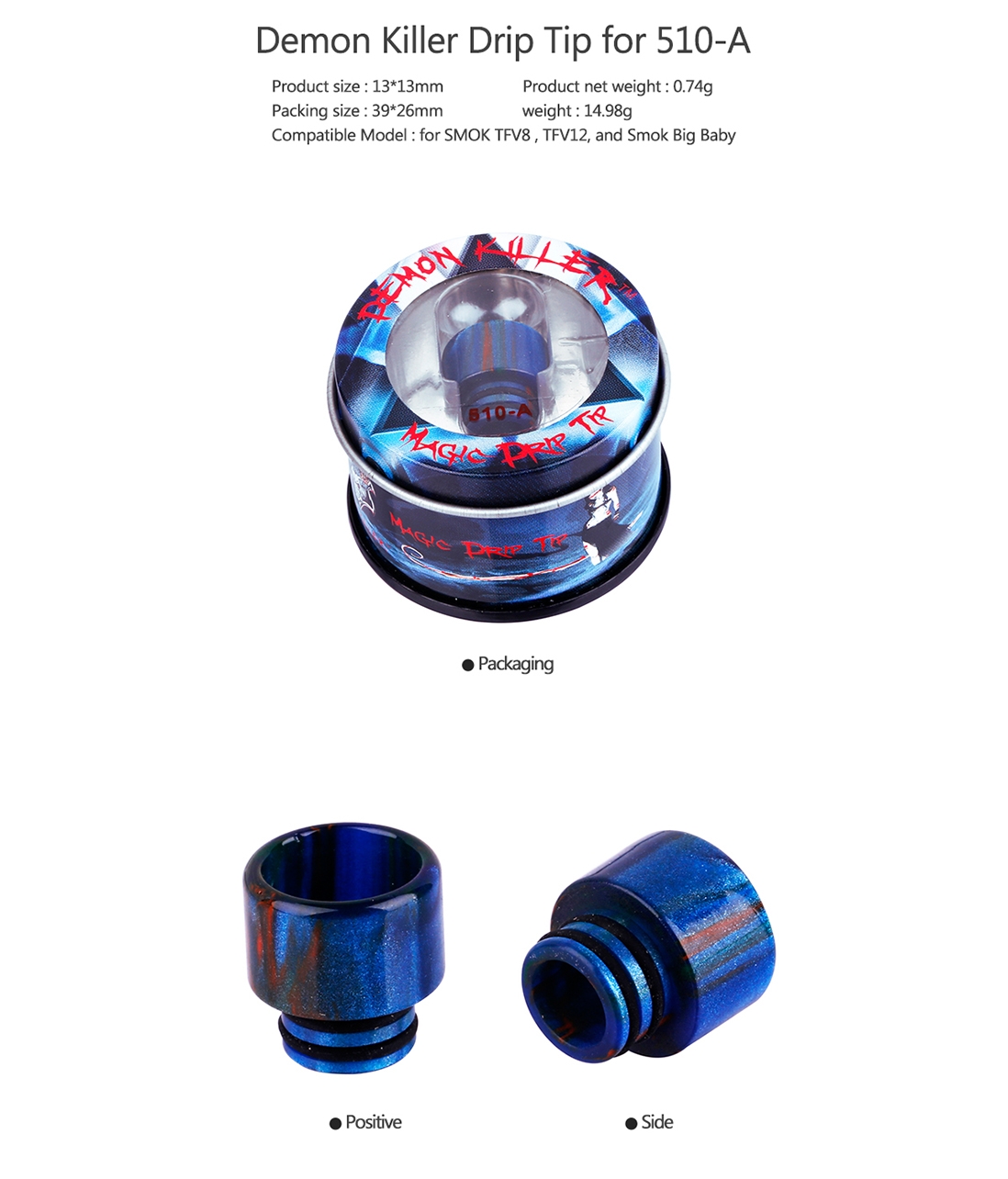 Demon Killer 510-A Resin Drip Tip Parameter