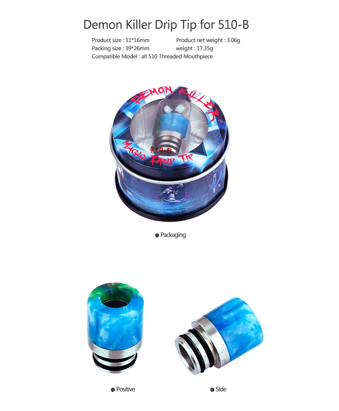 Demon Killer 510-B Resin Drip Tip Parameter