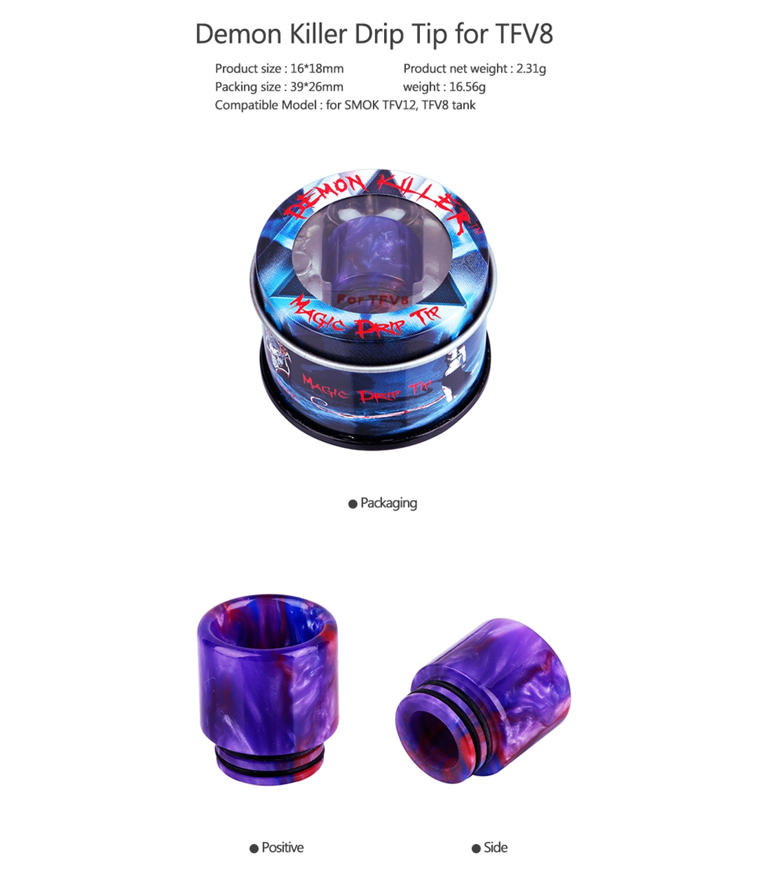 Demon Killer TFV8 Resin Drip Tip Parameter