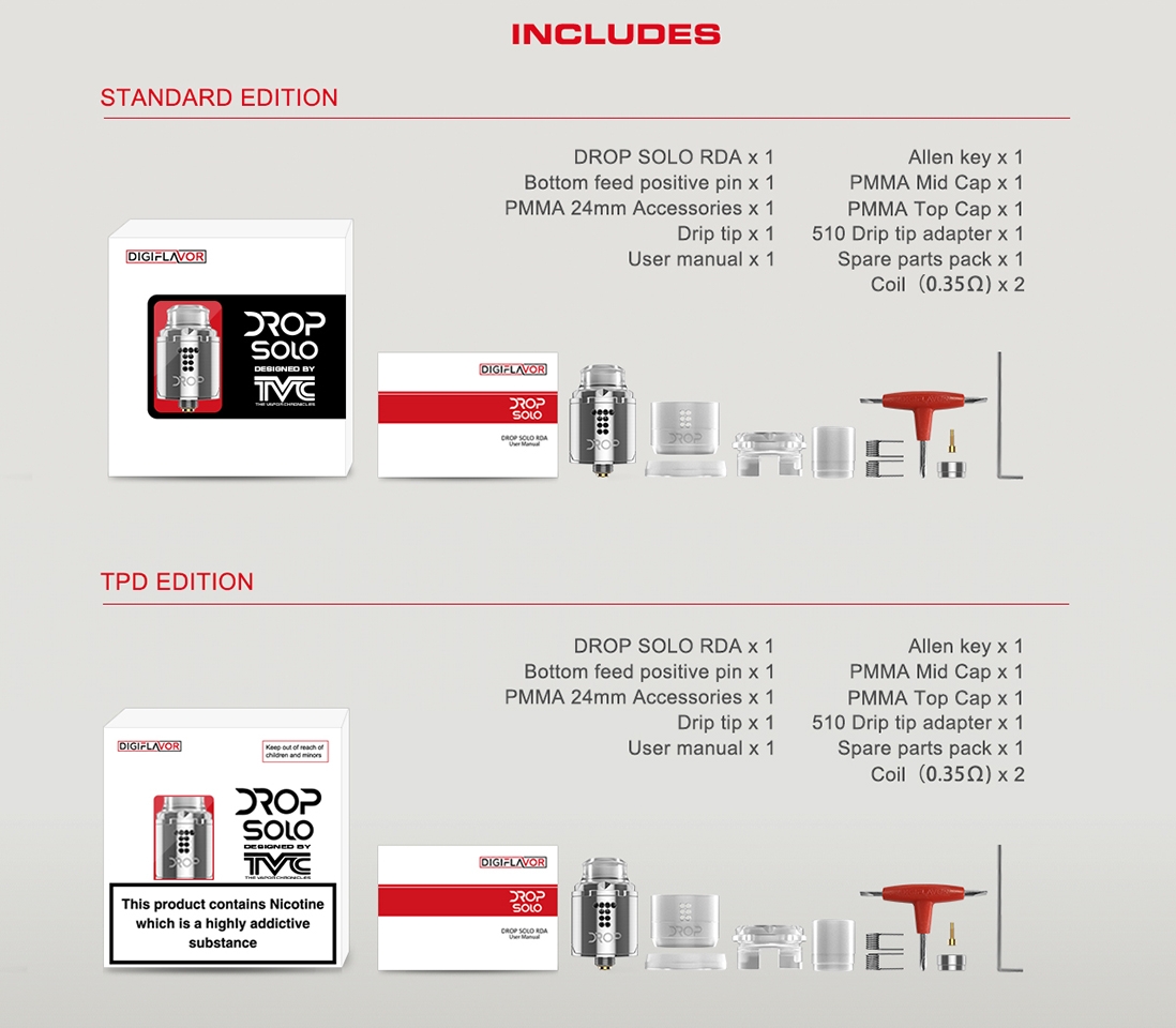 Digiflavor Drop Solo RDA Atomizer Packing List