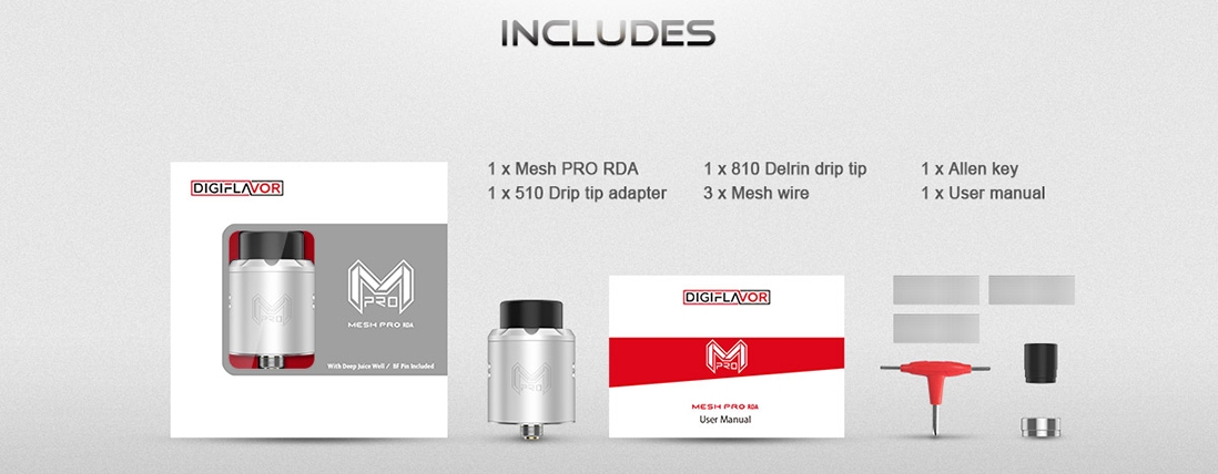 Digiflavor Mesh Pro RDA Rebuildable Atomizer Package List