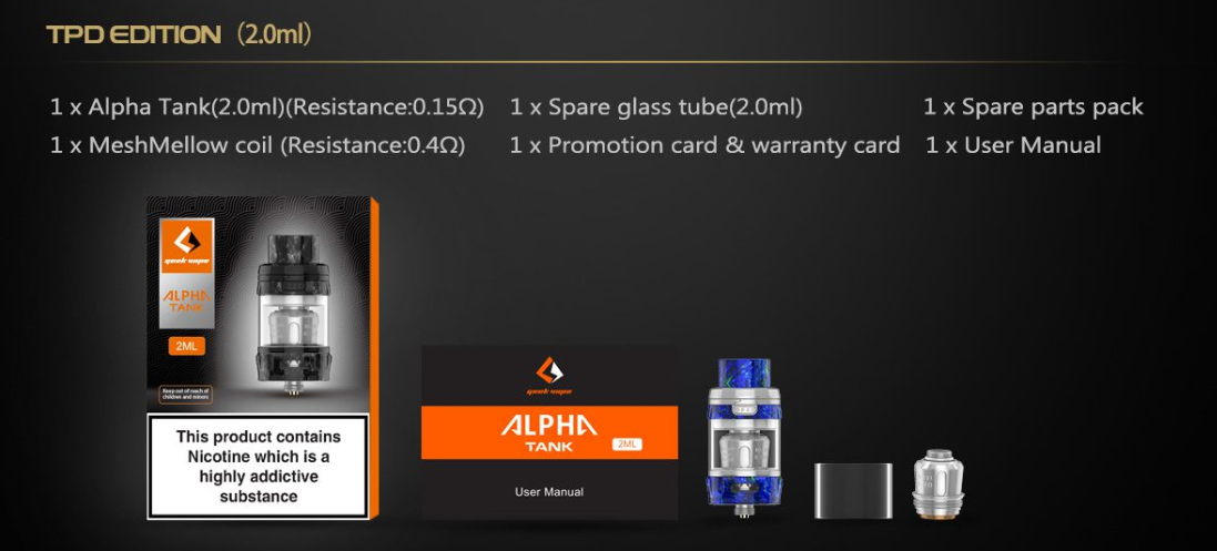Geekvape Alpha Tank 2ml TPD Edition Packing List Geekvape Alpha Tank 2ml TPD Edition Packing List