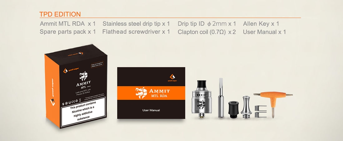 Geek Vape Ammit MTL RDA Tank TPD Package List