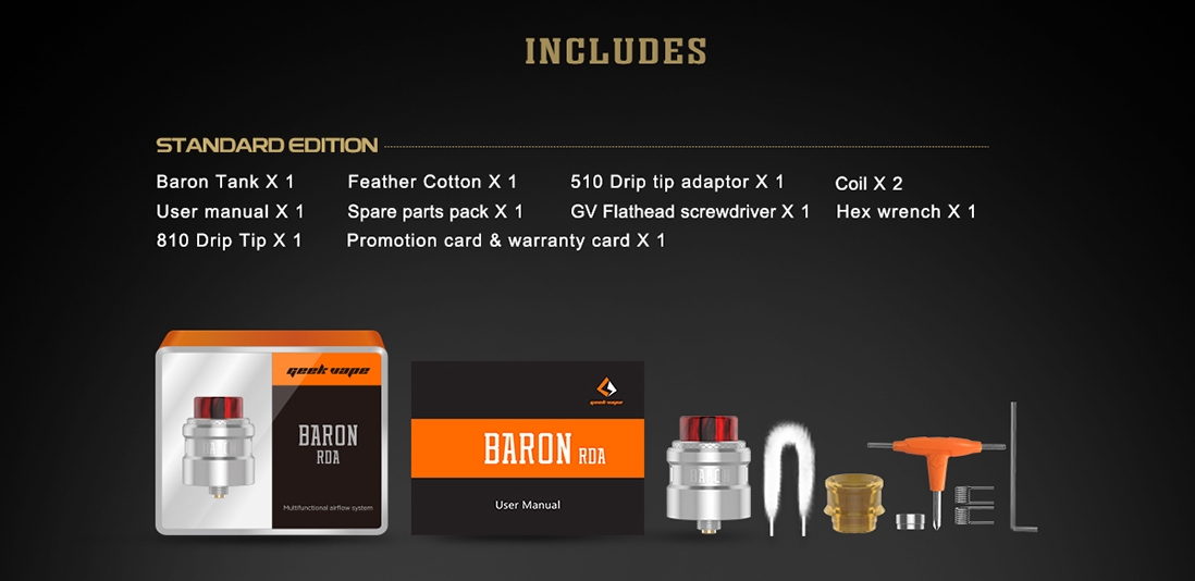Geekvape Baron RDA Packing List Geekvape Baron RDA Packing List