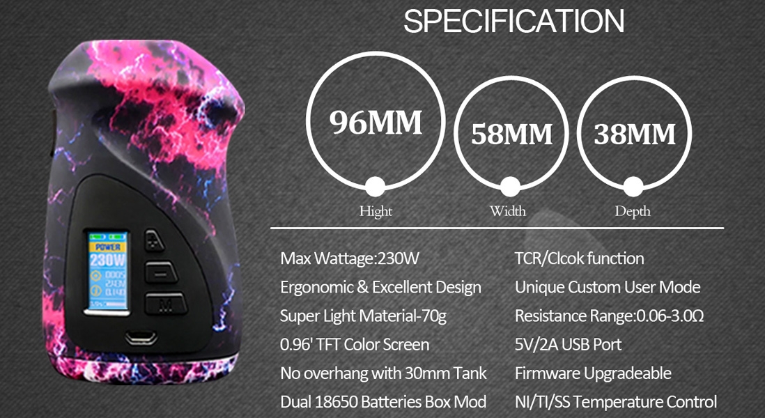 Hugo Vapor ORBITER GT230 Mod parameters