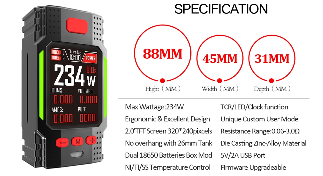 Hugo Vapor RANGER GT234 Mod parameters