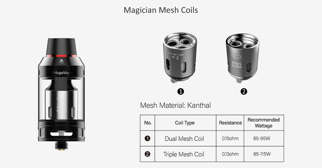 HugsVape Magician Mesh Subohm Tank Mesh Coil HugsVape Magician Mesh Subohm Tank Mesh Coil