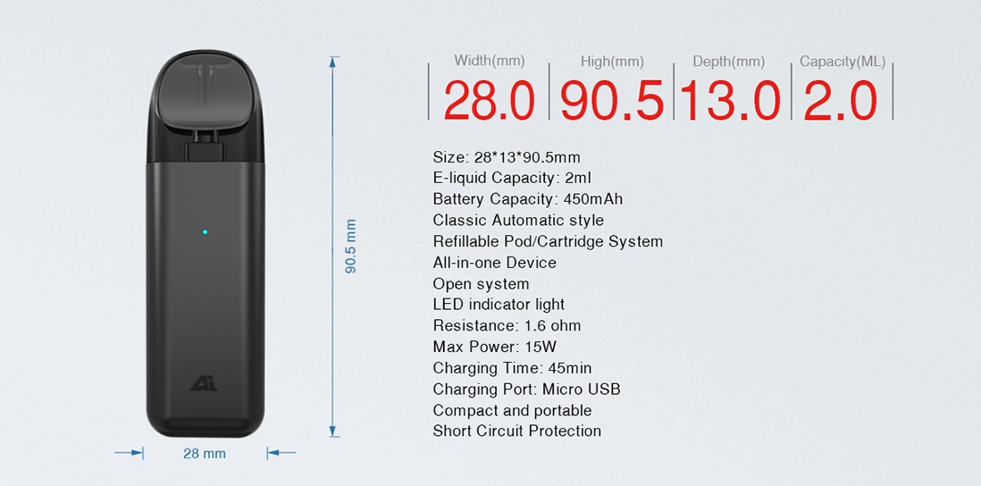 IJOY AI Pod Kit Parameter IJOY AI Pod Kit Parameter