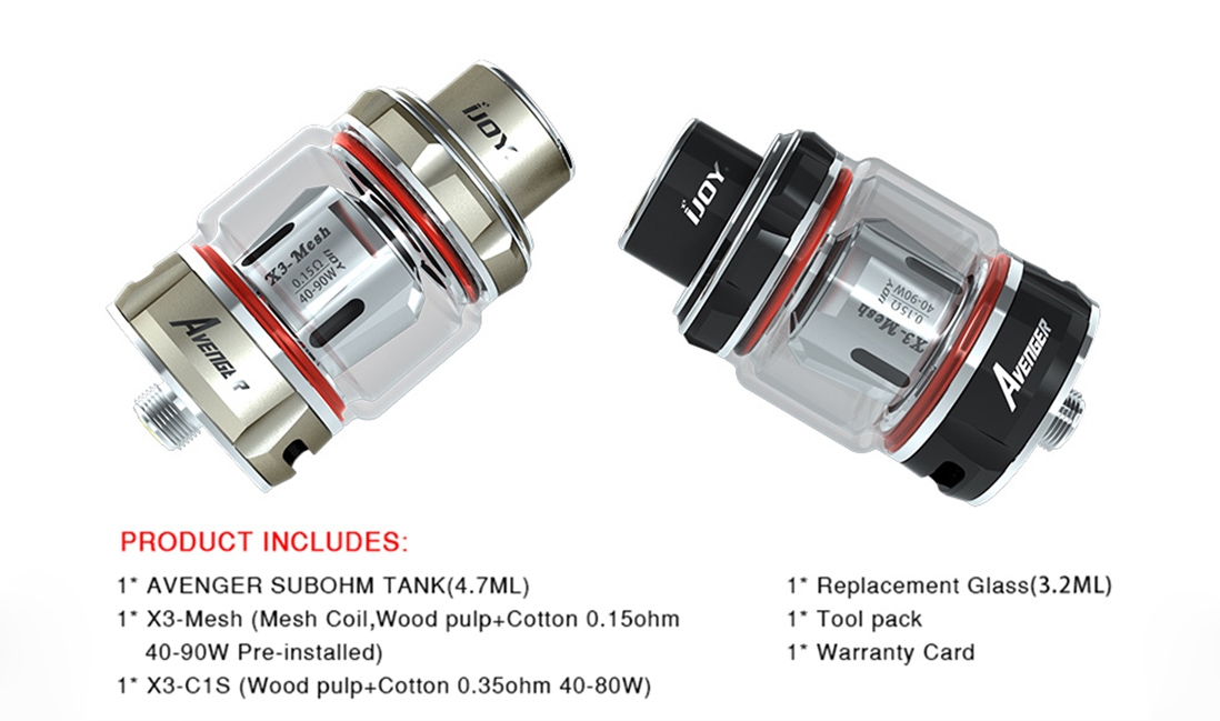 IJOY Avenger Subohm Tank Packing List