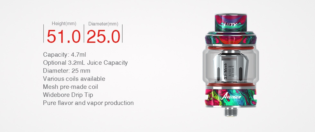 IJOY Avenger Subohm Tank Parameters