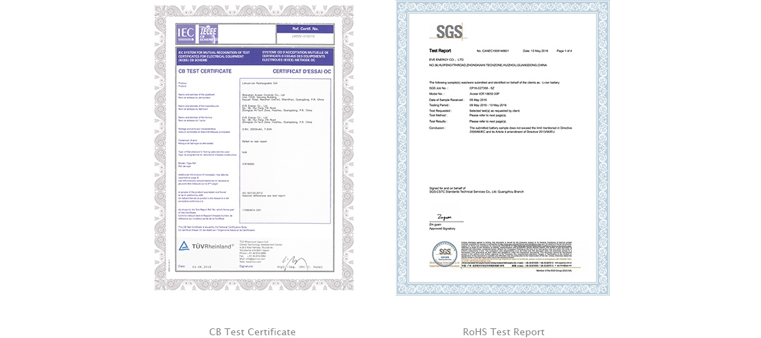 Avatar ICR 18650 Battery CertificateAvatar ICR 18650 Battery Certificate