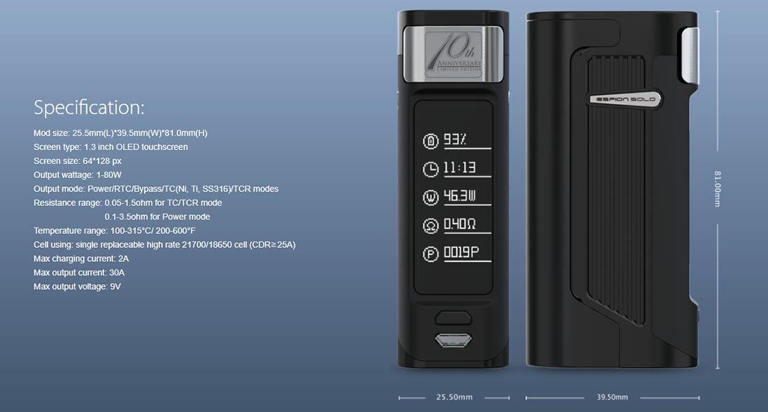 Joyetech ESPION Solo Mod Parameters