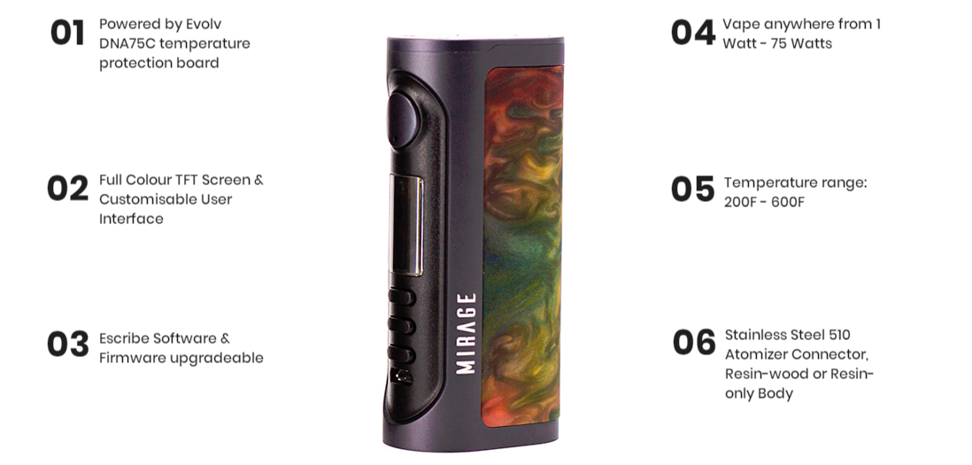 Lost Vape Mirage DNA75C Mod features