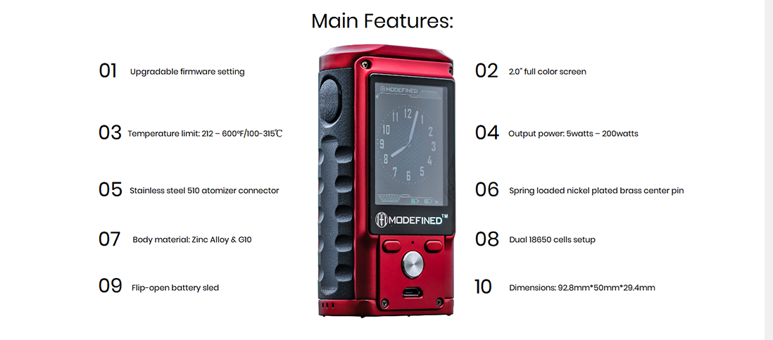 Modefined Draco 200W Mod Main Features