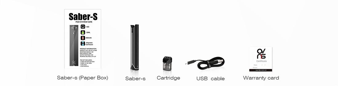 Ovns Saber-S Pod Vape Kit Packing List