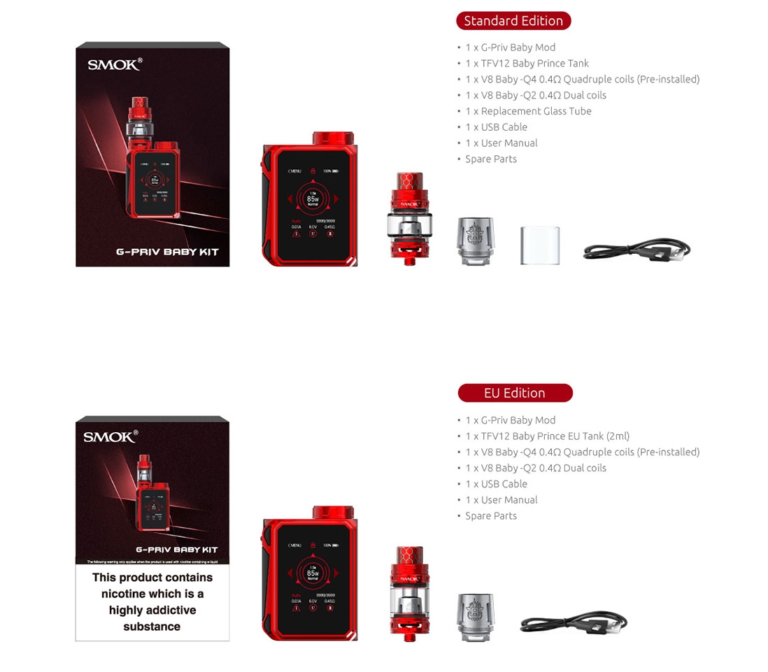 SMOK G-Priv Baby Kit Package List