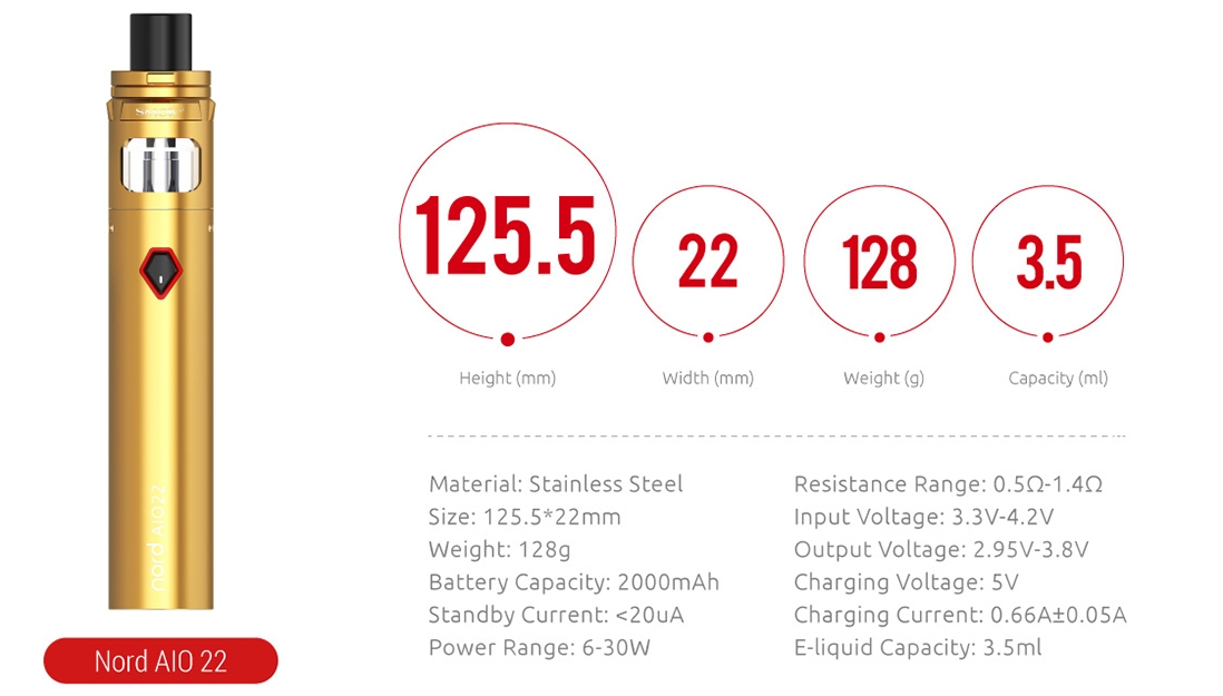 SMOK Nord AIO 22 Kit Parameters