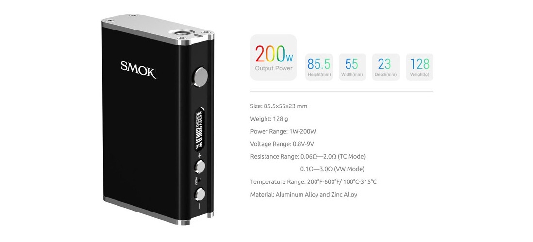 SMOK R200 TC Box Mod Parameter