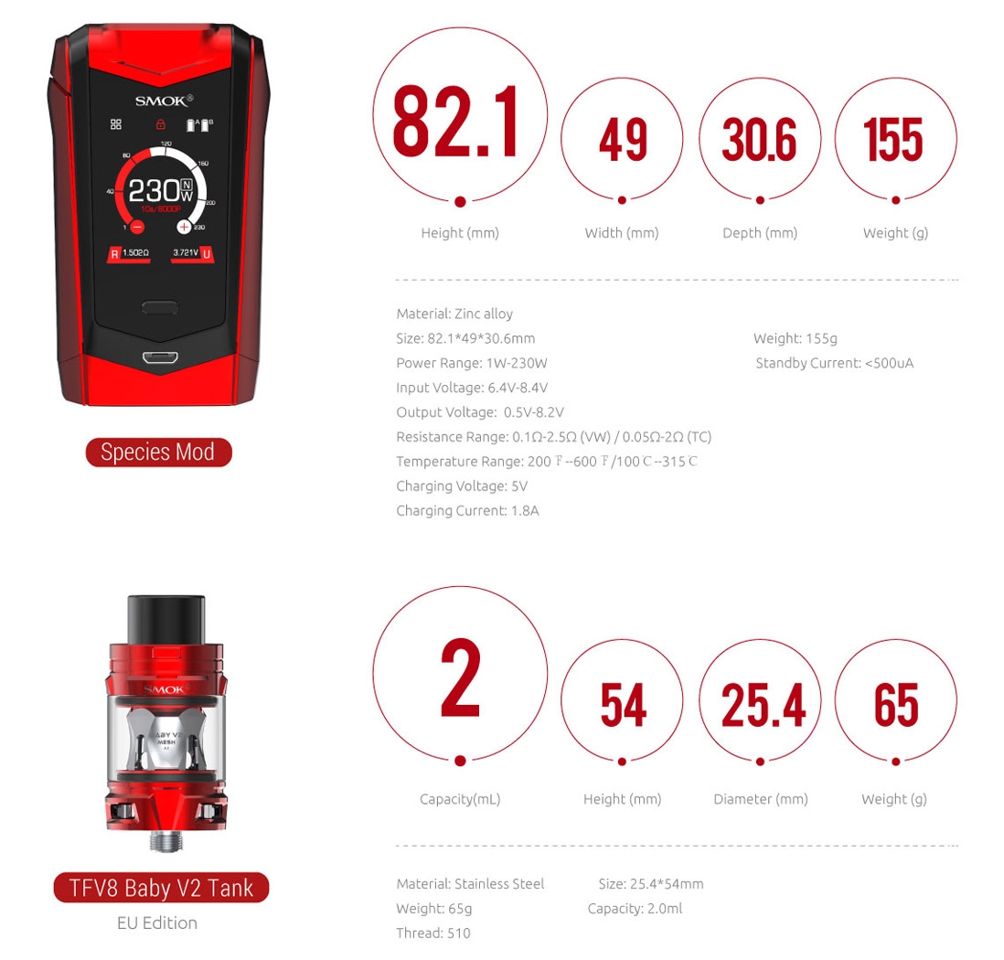 SMOK Species Kit 2ml Parameters