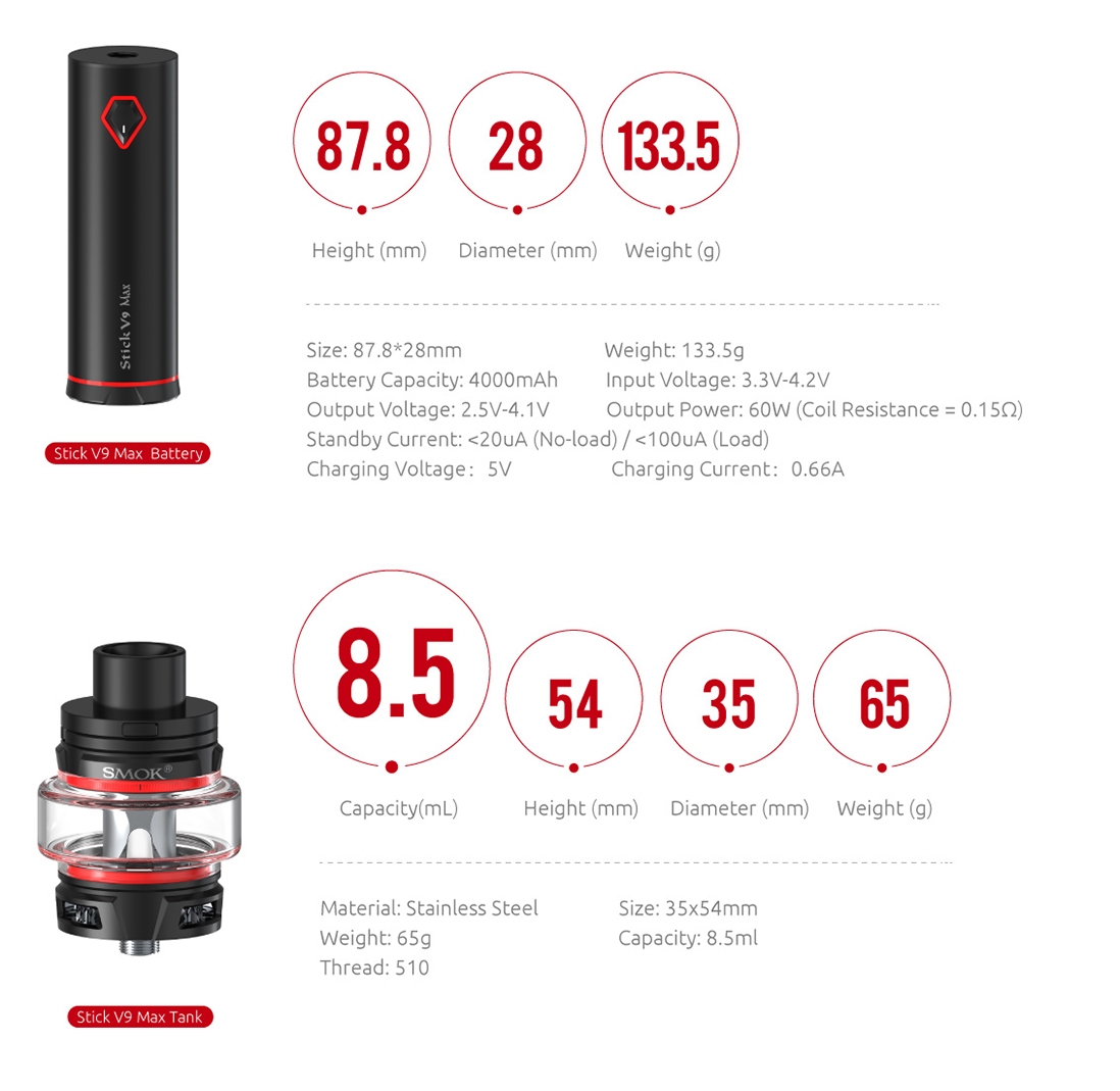 SMOK Stick V9 Max Kit Parameter SMOK Stick V9 Max Kit Parameter