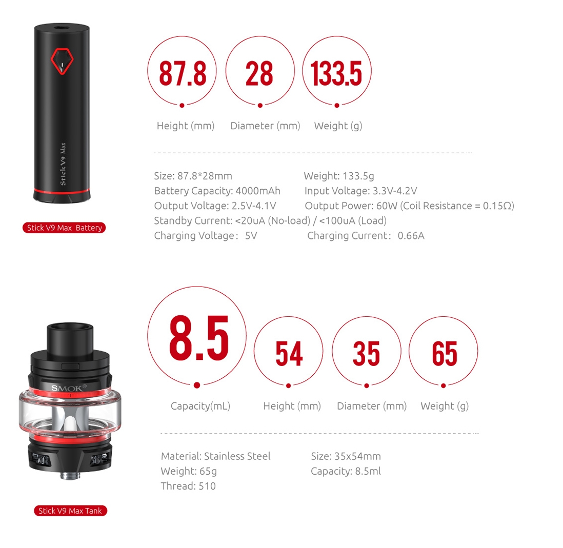 SMOK Stick V9 Max Kit Parameter