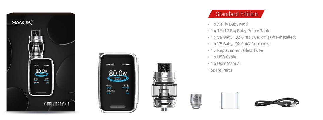 SMOK X-Priv Baby 80W TC Kit packing list