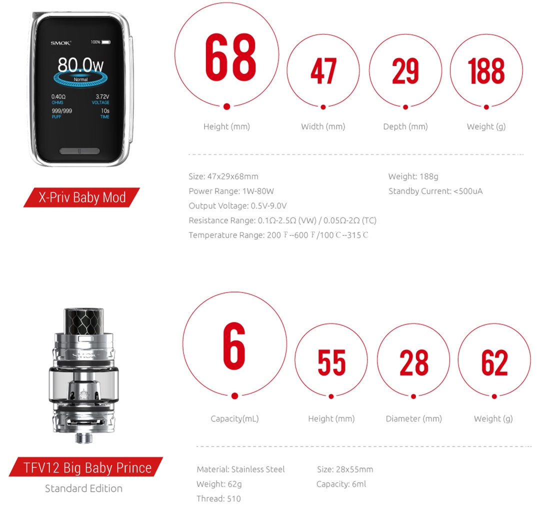 SMOK X-Priv Baby 80W TC Kit parameter