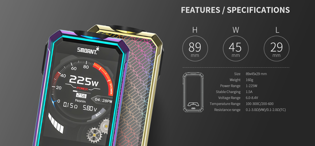 Smoant Charon Mini 225W TC Box Mod Parameter