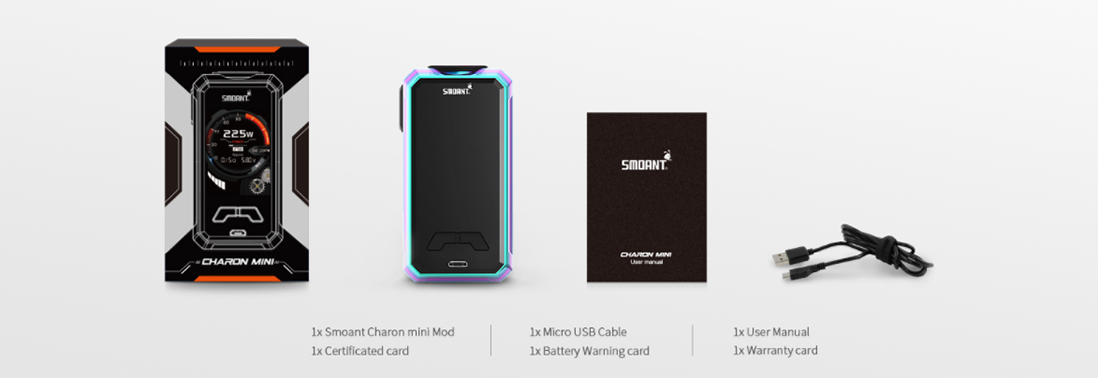 Smoant Charon Mini 225W TC Box Mod Packing List