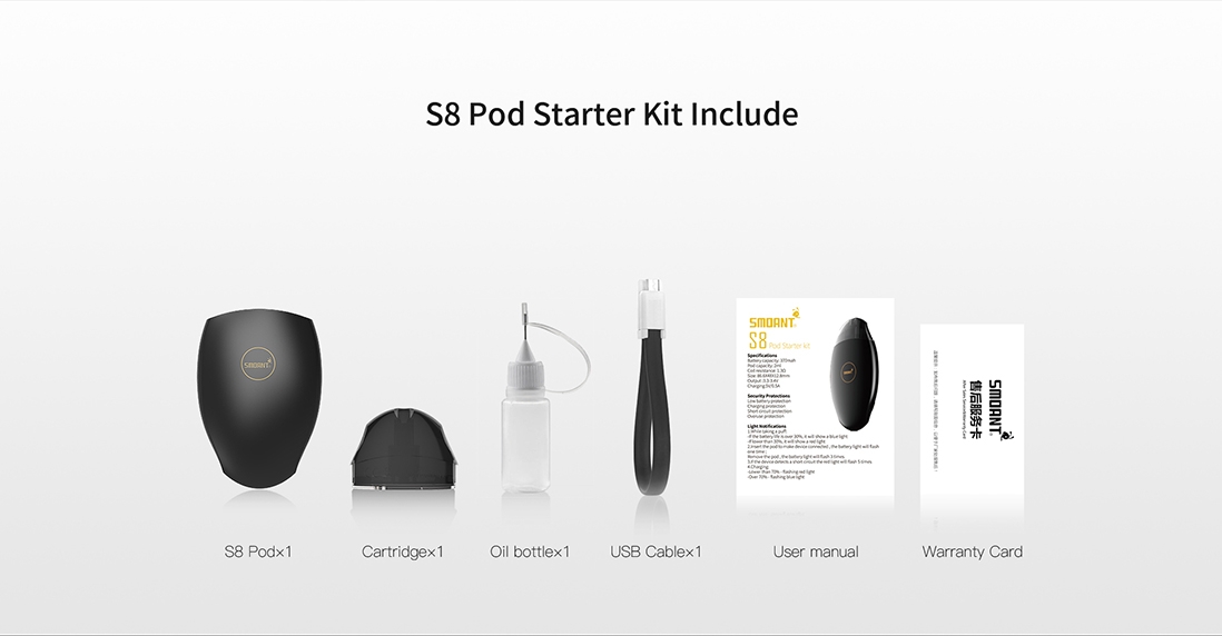 Smoant S8 Pod Starter Kit Package List
