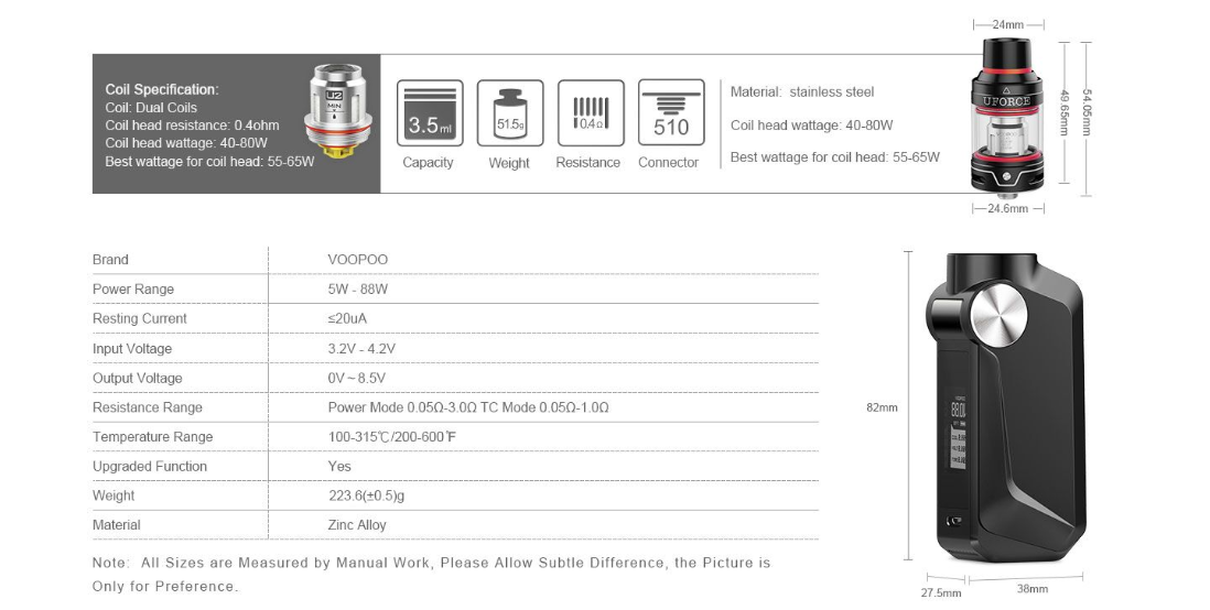 VOOPOO MOJO Kit Parameters