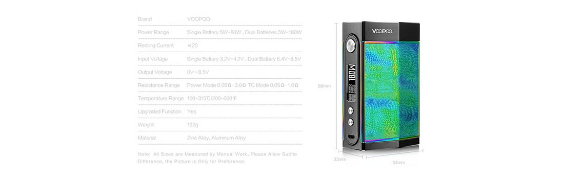 VOOPOO TOO TC Box Mod Parameter