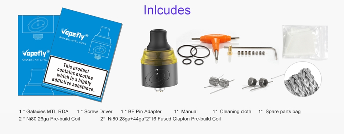 Vapefly Galaxies MTL RDA Packing List