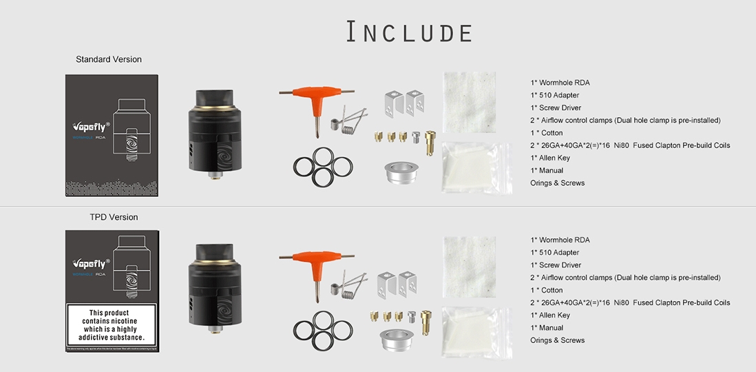 Vapefly Wormhole RDA Packing List