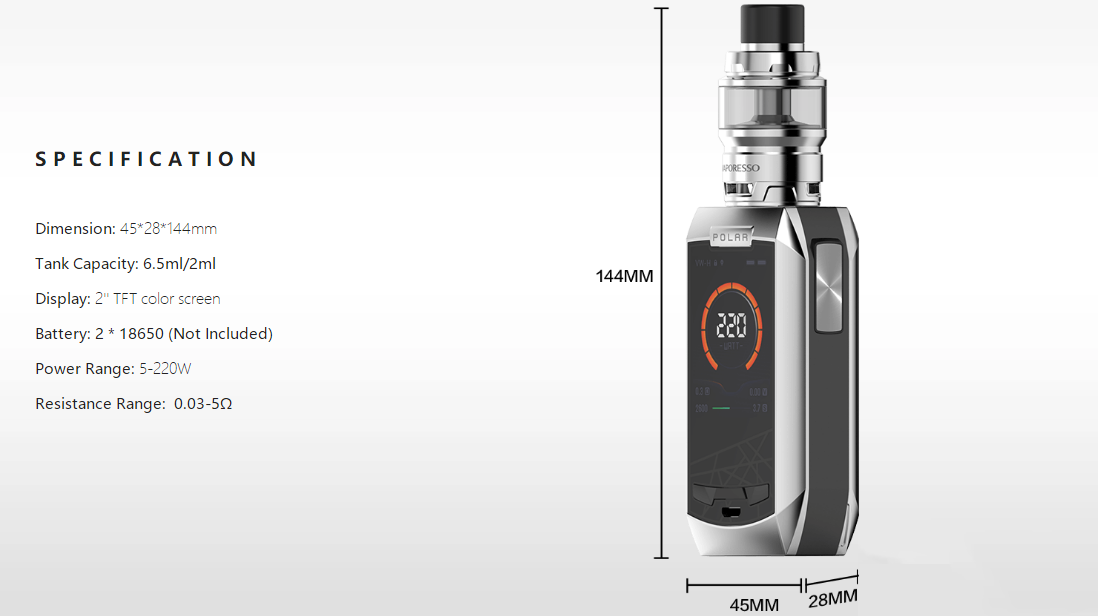 Vaporesso Polar with Cascade Baby SE Kit parameters