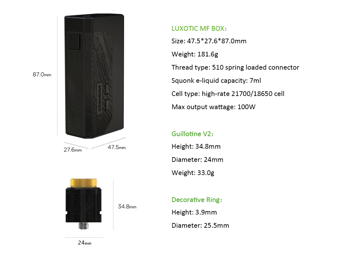 Wismec LUXOTIC MF Box Kit Parameters