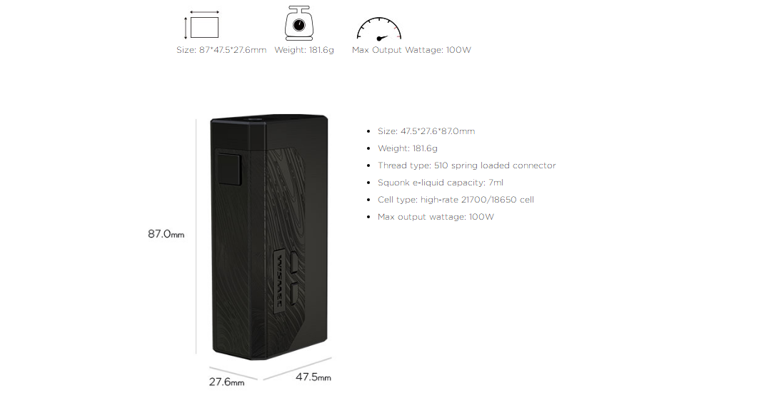 Wismec LUXOTIC MF Box Mod Parameters