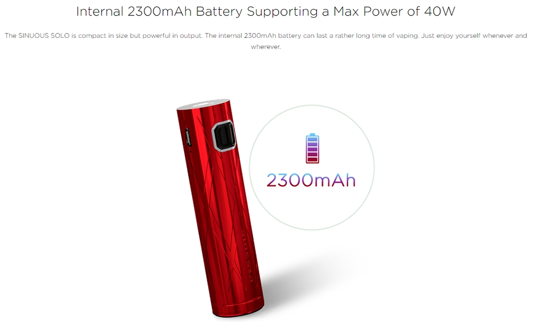 Wismec SINUOUS SOLO Battery Capacity Wismec SINUOUS SOLO Battery Capacity
