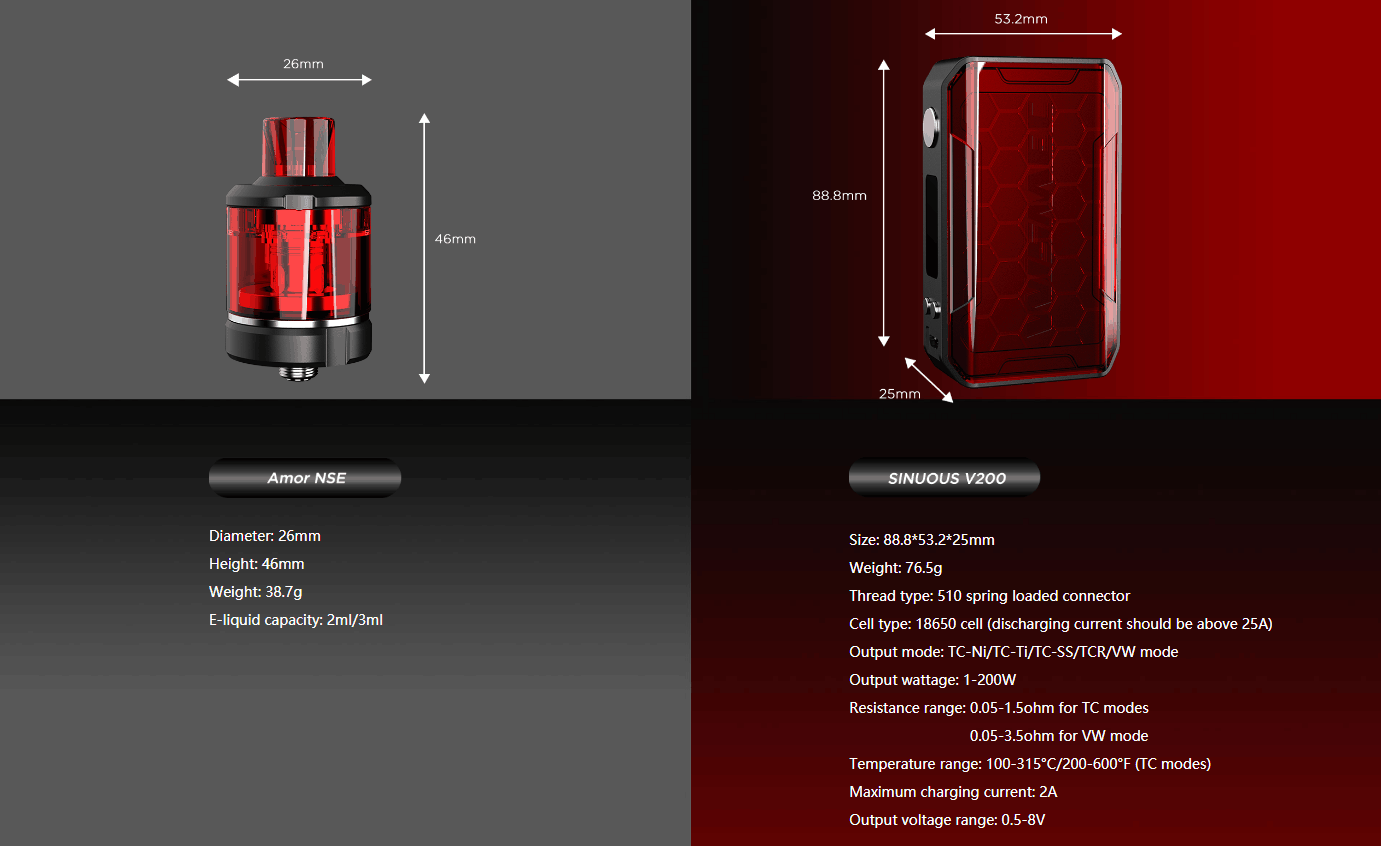 Wismec SINUOUS V200 Kit Parameters