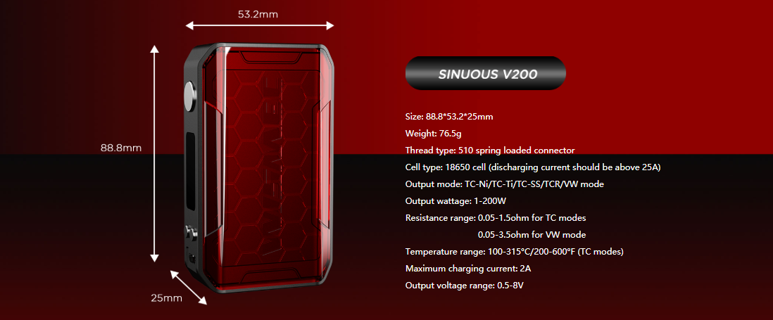 Wismec SINUOUS V200 Mod Parameters